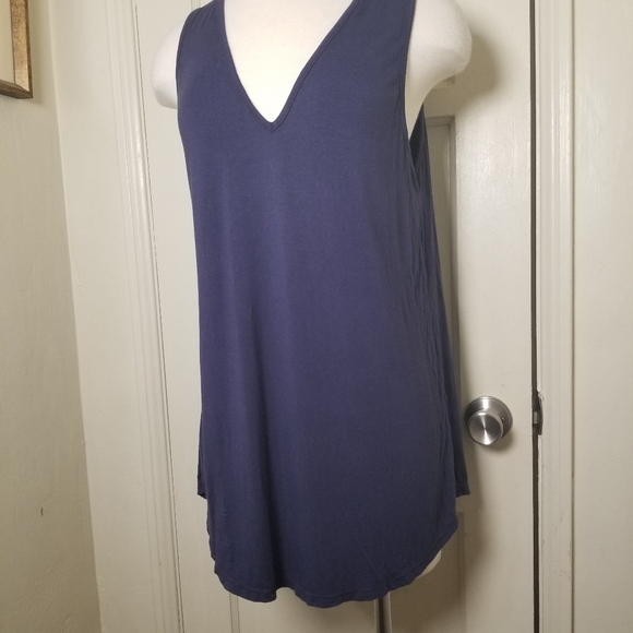 BLUE v neck sleeveless stret tunic L - Picture 3 of 6